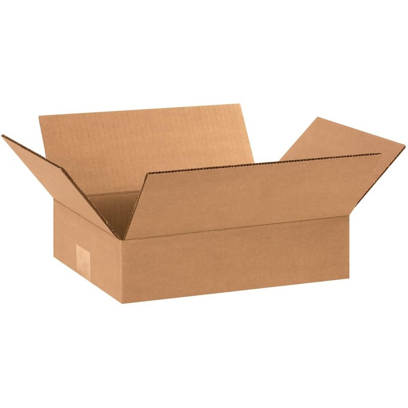 Aviditi 1293 Flat Corrugated Cardboard Box 12" L x 9" W x 3" H, Kraft, For Shipping, Packing and Moving (Pack of 25)